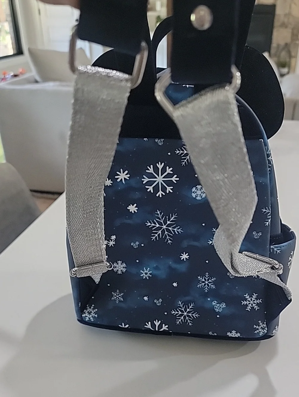 Loungefly Navy Snowflake Minnie Ear Mini Backpack with Velvet Bow
